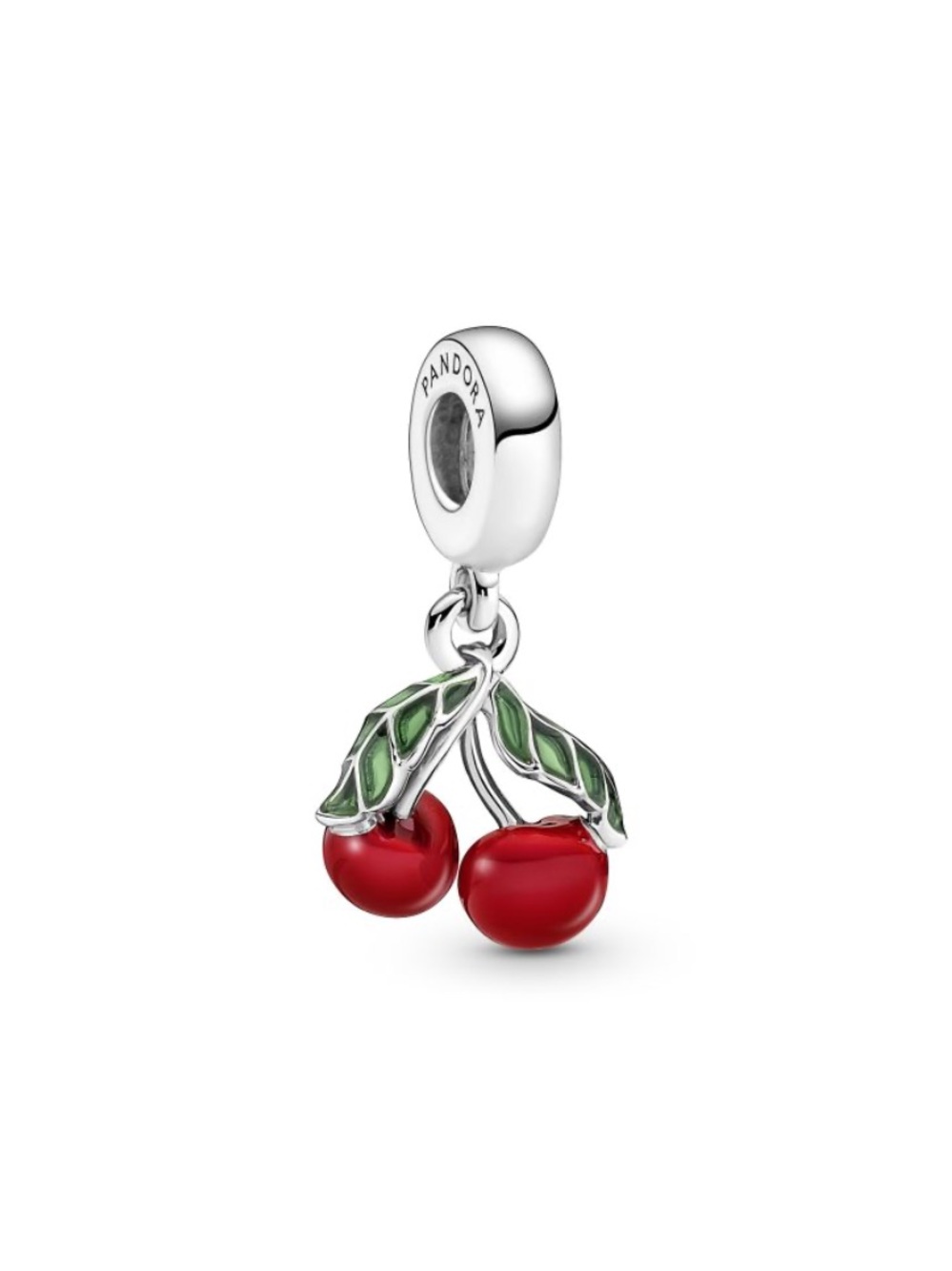 Pandora Asymmetrical Cherry Fruit Dangle Charm In Sterling Silver